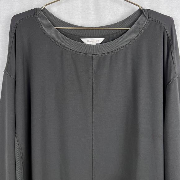 Garnet Hill Top Ribbed Tunic Slouchy Oversized Gray Lounge Cozy Fall Capsule - Picture 3 of 8